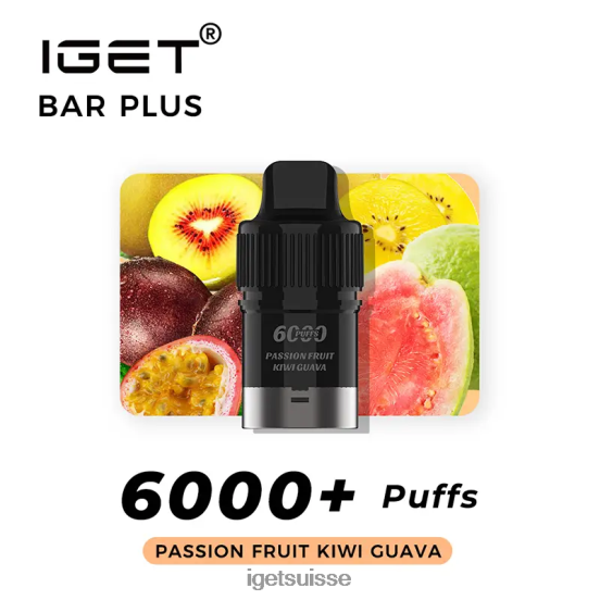 IGET Bar Barre sans nicotine plus pod 6000 bouffées fruit de la passion kiwi goyave DR42B383