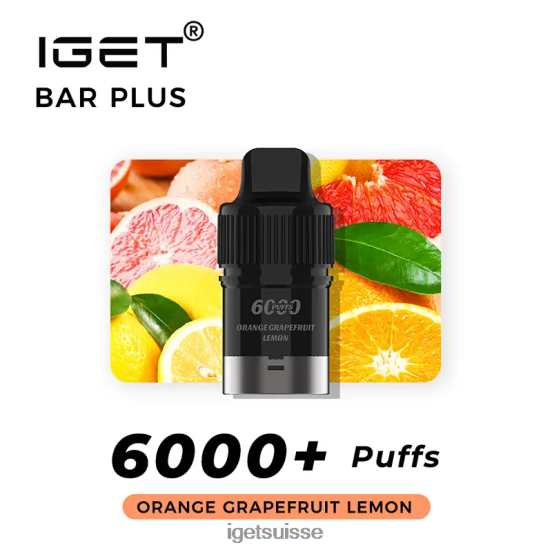 IGET Vape Kit Barre sans nicotine plus pod 6000 bouffées orange pamplemousse citron DR42B380