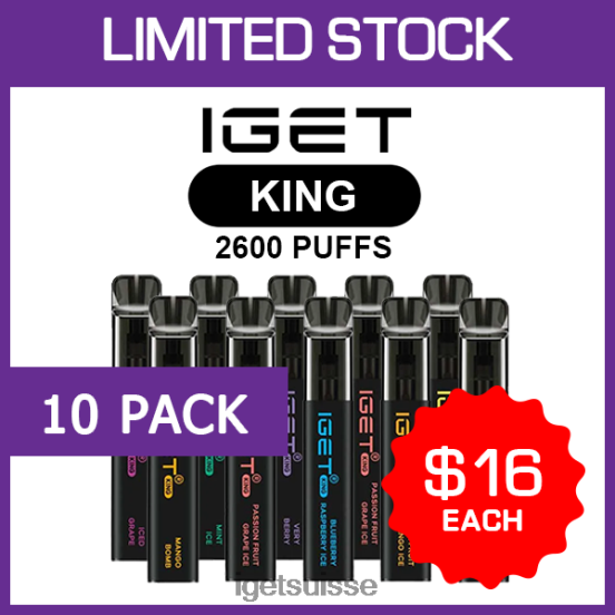 IGET Vape Kit king - 2600 bouffées - paquet de 10DR42B504